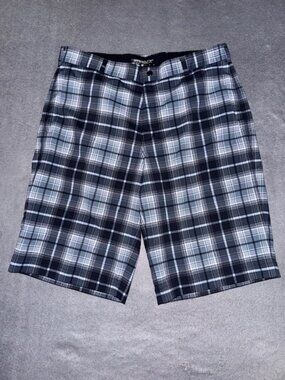 Nike Golf Dri‑Fit Plaid Shorts Mens 34 Gray Black Performance Flat Front